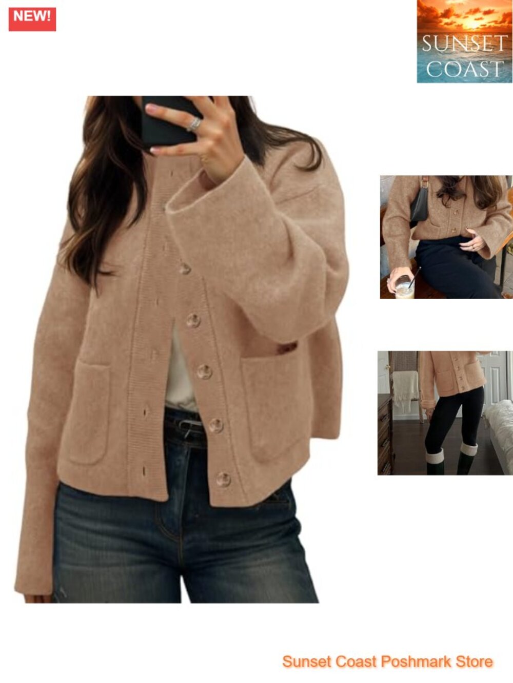 Chunky Knit Button Down Open Front Cardigan Sweater with Pockets